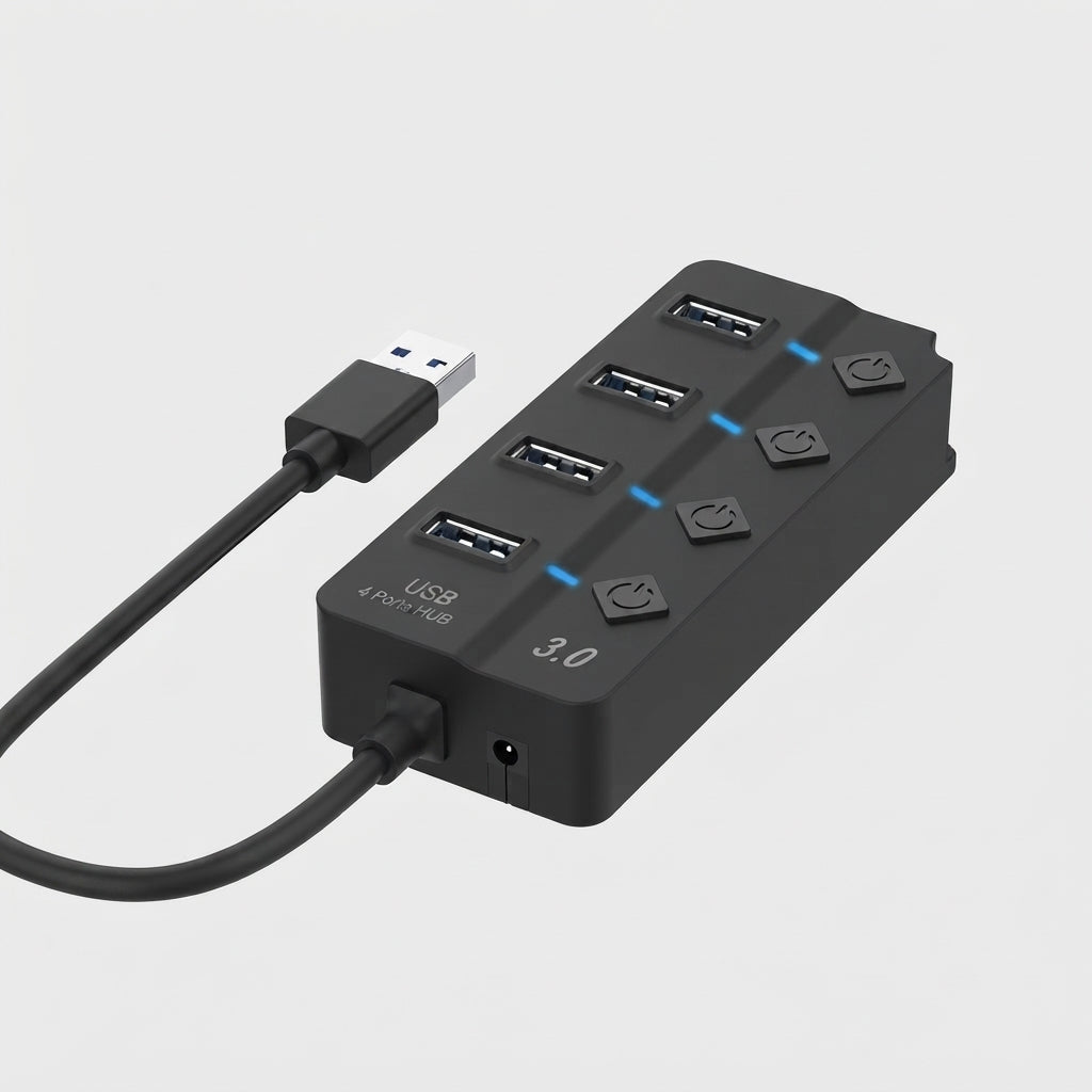 Onten OTN-5301 USB Male to 4-Port USB Female Hub – Black