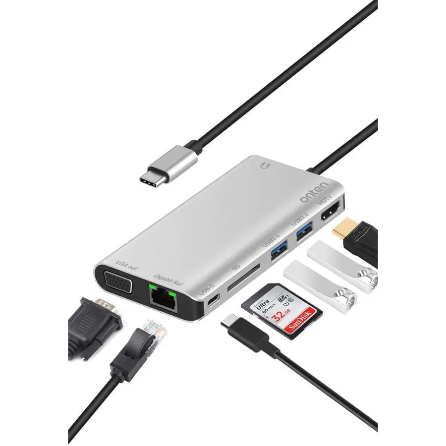 Onten OT-9591B USB-C Hub 8 in 1 Type C Hub Adapter