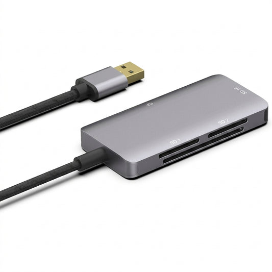 Onten 8107 5-in-1 USB 3.0 CF/TF/SD Card Reader & 2-Port Hub (Gray)