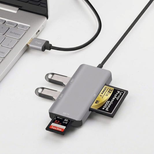 Onten 8107 5-in-1 USB 3.0 CF/TF/SD Card Reader & 2-Port Hub (Gray)